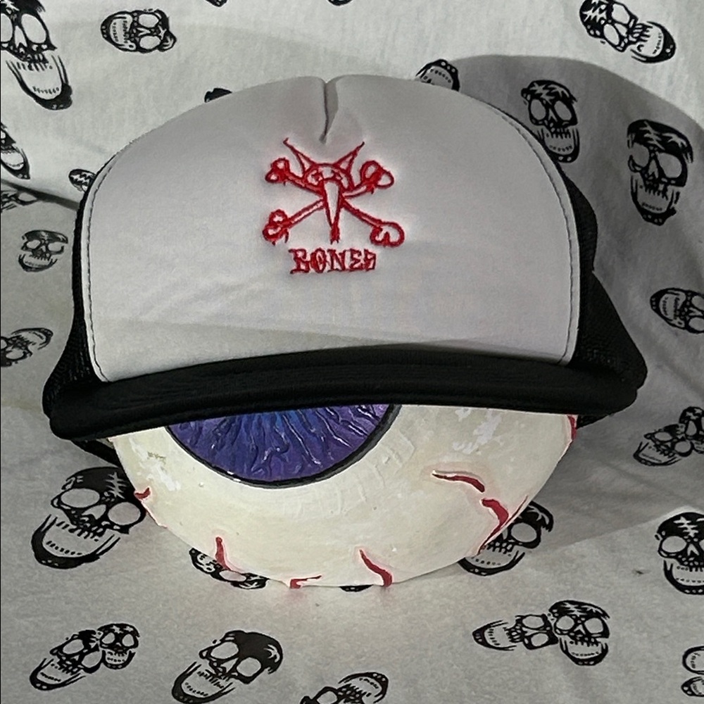 Vintage Powell Peralta Vato Rat “Rat Bones” White and Black Trucker Hat